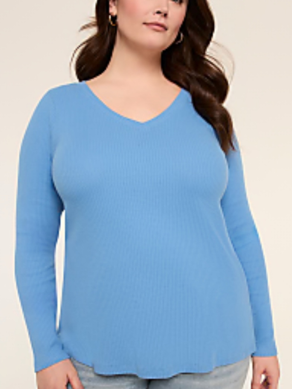 NWT Lane Bryant 100% Cotton Ribbed Long-Sleeve V-Neck Top Blue 18/20